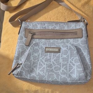 Calvin Klein Monogram Crossbody Bag in Beige and Tan